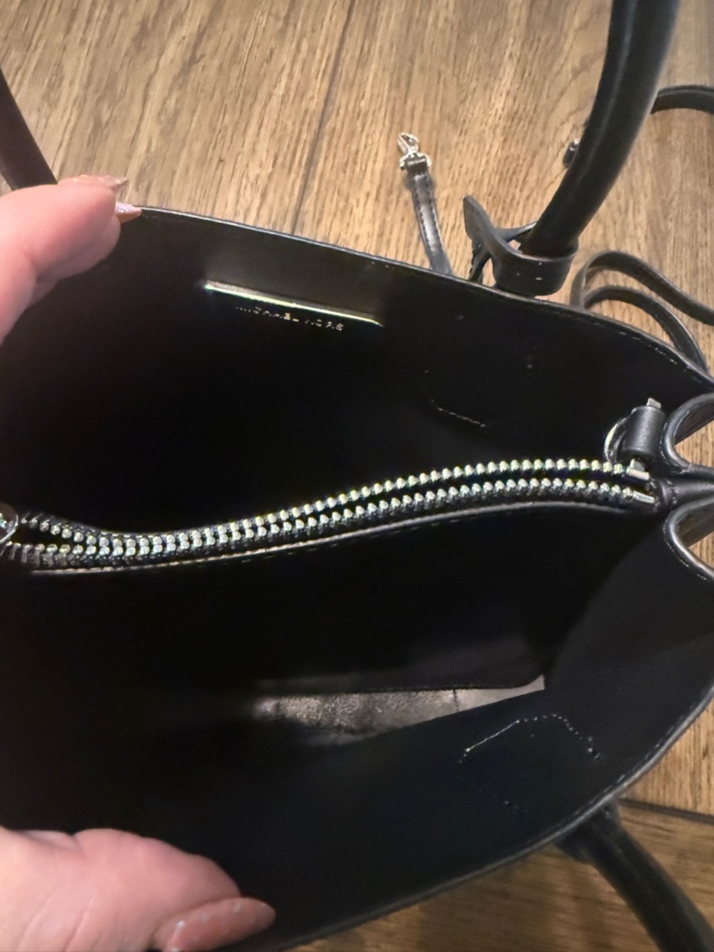 Michael Kors Black Logo Mini Tote with Gold MK Charm - Picture 6 of 7